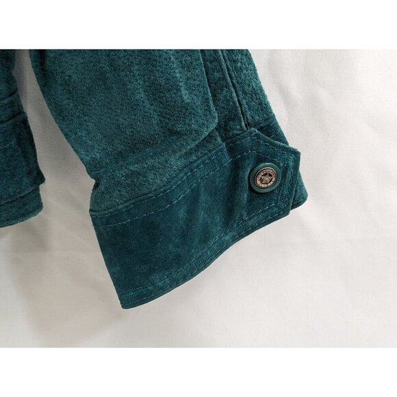 Paris Sport Club Womens Suede Turquoise Bomber Jacket Vtg Size Large Leaf Motif - Picture 4 of 16